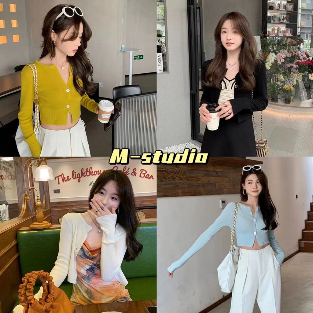 Maze**พร้อมส่ง**เสื้อแขนยาวไหมพรมดีเทลกระดุม2เม็ดสม็อคเอวน่ารักๆ(5912)
