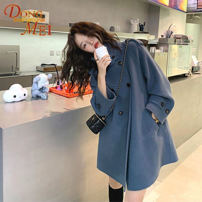 เสื้อคลุมกันหนาว ผ้าขนสัตว์แคชเมียร์ แบบหนา สองด้าน ขนาดเล็ก สไตล์เกาหลี เฮปเบิร์น เหมาะกับฤดูหนาว สําหรับผู้หญิง 2024