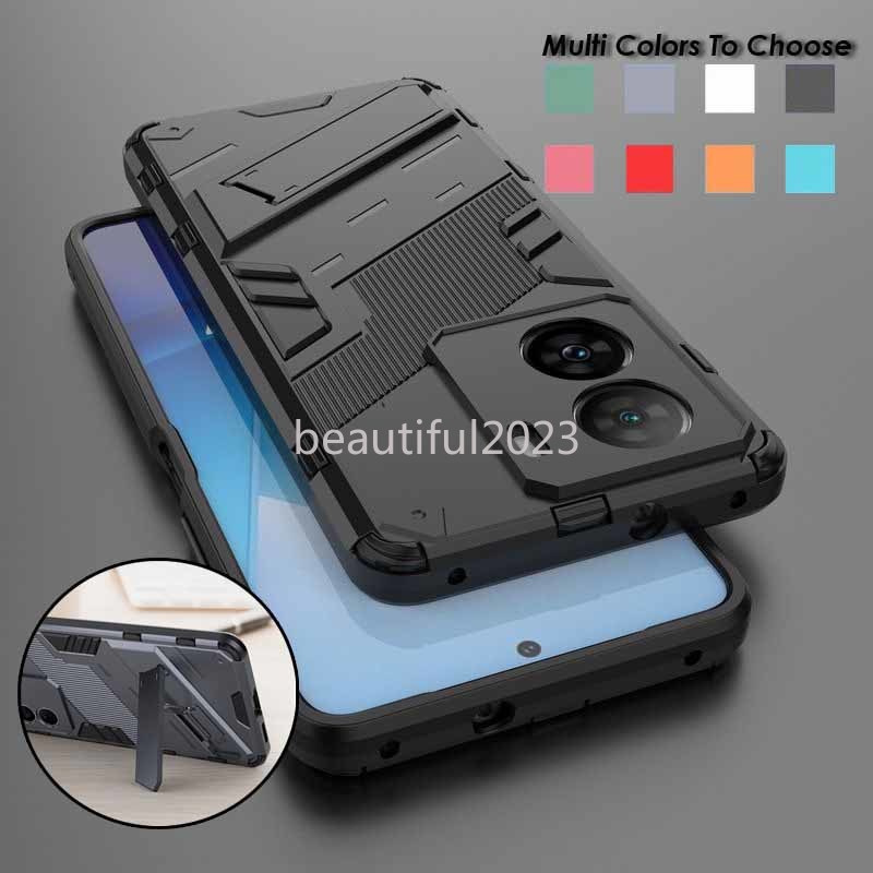 เคสโทรศัพท์มือถือ PC แข็ง ขอบ TPU นิ่ม กันกระแทก ป้องกัน ปิดด้านหลัง พร้อมขาตั้ง สําหรับ iQOO Z7 Z7x