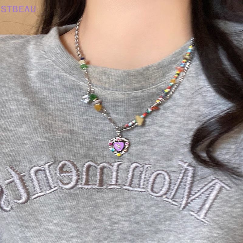 [cxSTBEAU] สร้อยคอโซ่ จี้ลูกปัดหินคริสตัลธรรมชาติ รูปหัวใจ สไตล์โบฮีเมียน เครื่องประดับแฟชั่น สําหรั