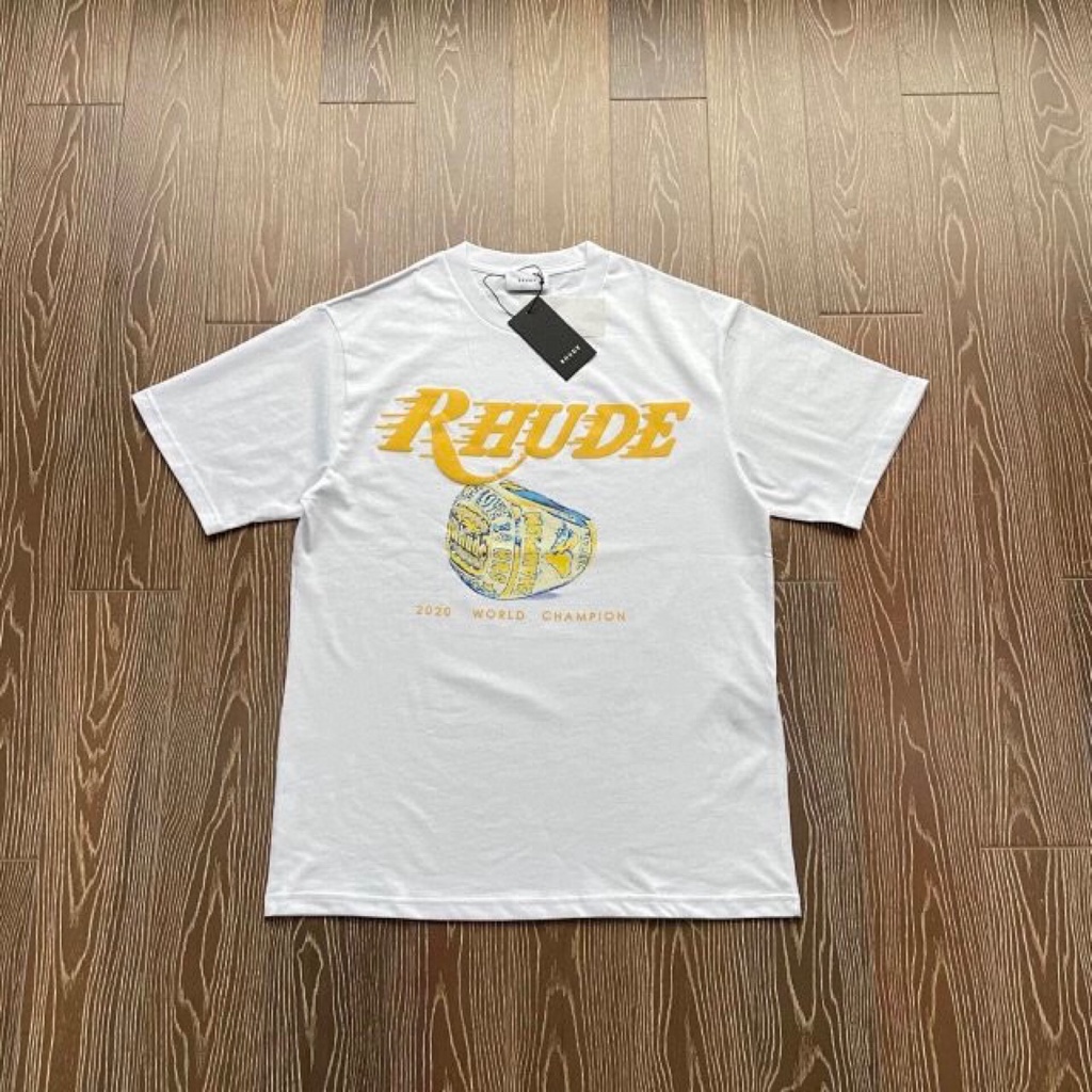 มีหลายสี เสื้อยืดแขนสั้น พิมพ์ลาย RHUDE Champion แฟชั่นคู่รัก