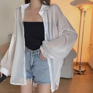 พร้อมส่ง เสื้อเชิ้ตเเขนยาวผู้หญิงมีกระดุมสไตล์เกาหลี ผ้านิ่มใส่สบาย
