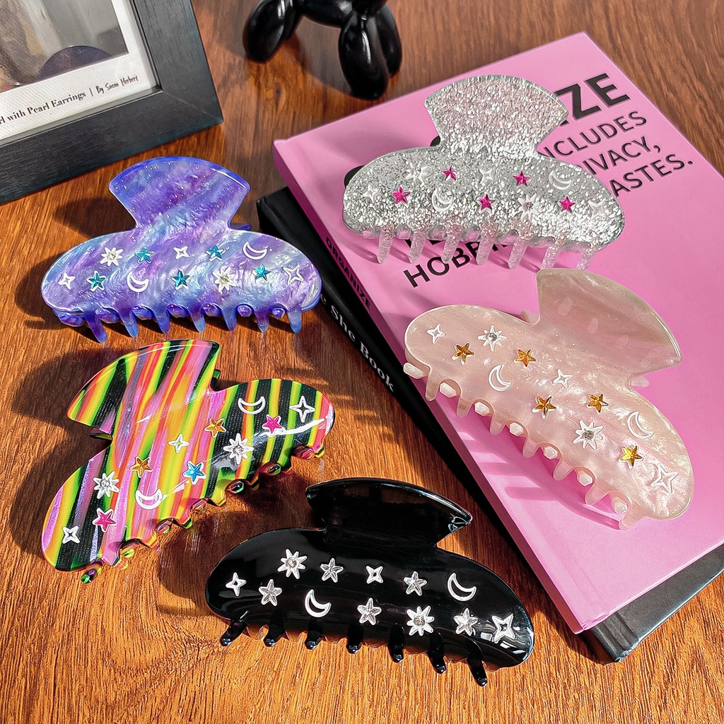 กิ๊บติดผม รูปดาว ดวงจันทร์ ประดับเพชร หรูหรา สําหรับผู้หญิง