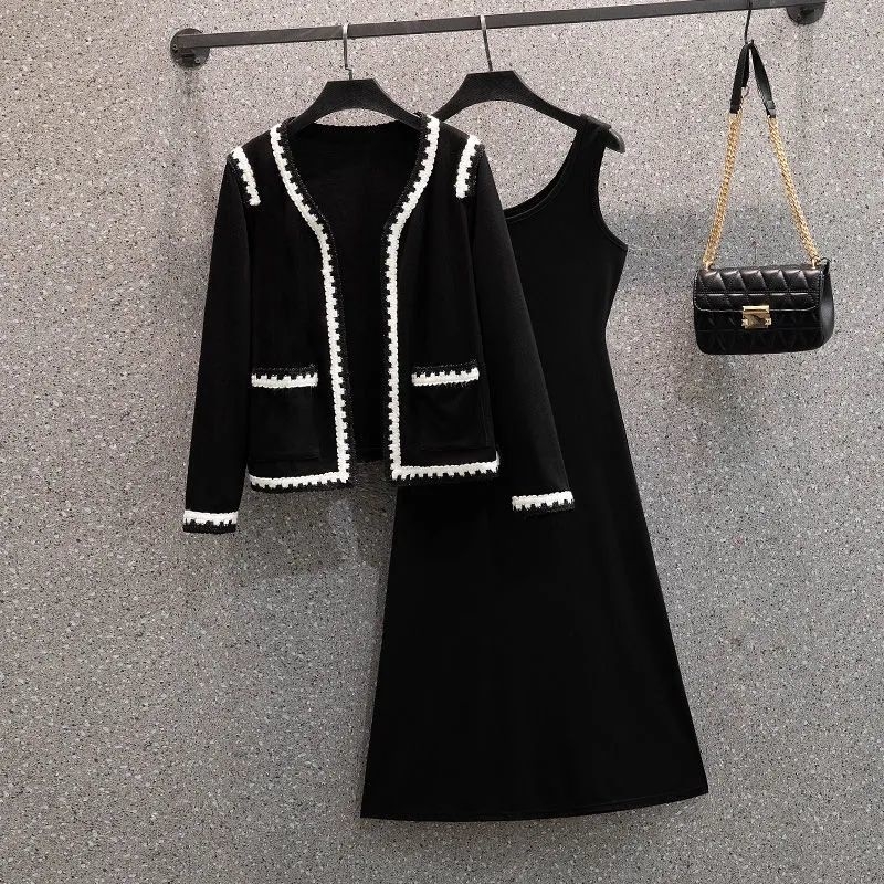 พร้อมส่ง✨ ใหม่ขนาดใหญ่สบายแฟชั่นสลิมคนดังอินเทอร์เน็ตถักเสื้อคาร์ดิแกนชุดสูทสองชิ้นสไตล์การทำงานที่