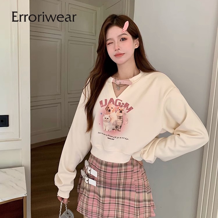 Erroriwear เสื้อกันหนาว แขนยาว ทรงหลวม พิมพ์ลายการ์ตูนน่ารัก สําหรับผู้หญิง 2023
