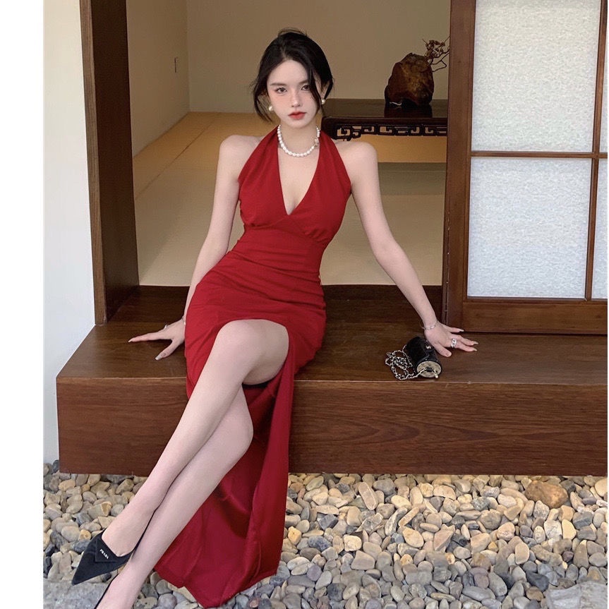ใหม่ ชุดเดรสยาว ผ่าข้าง ขายาว เซ็กซี่ สีขาว สไตล์หรูหรา สําหรับผู้หญิง