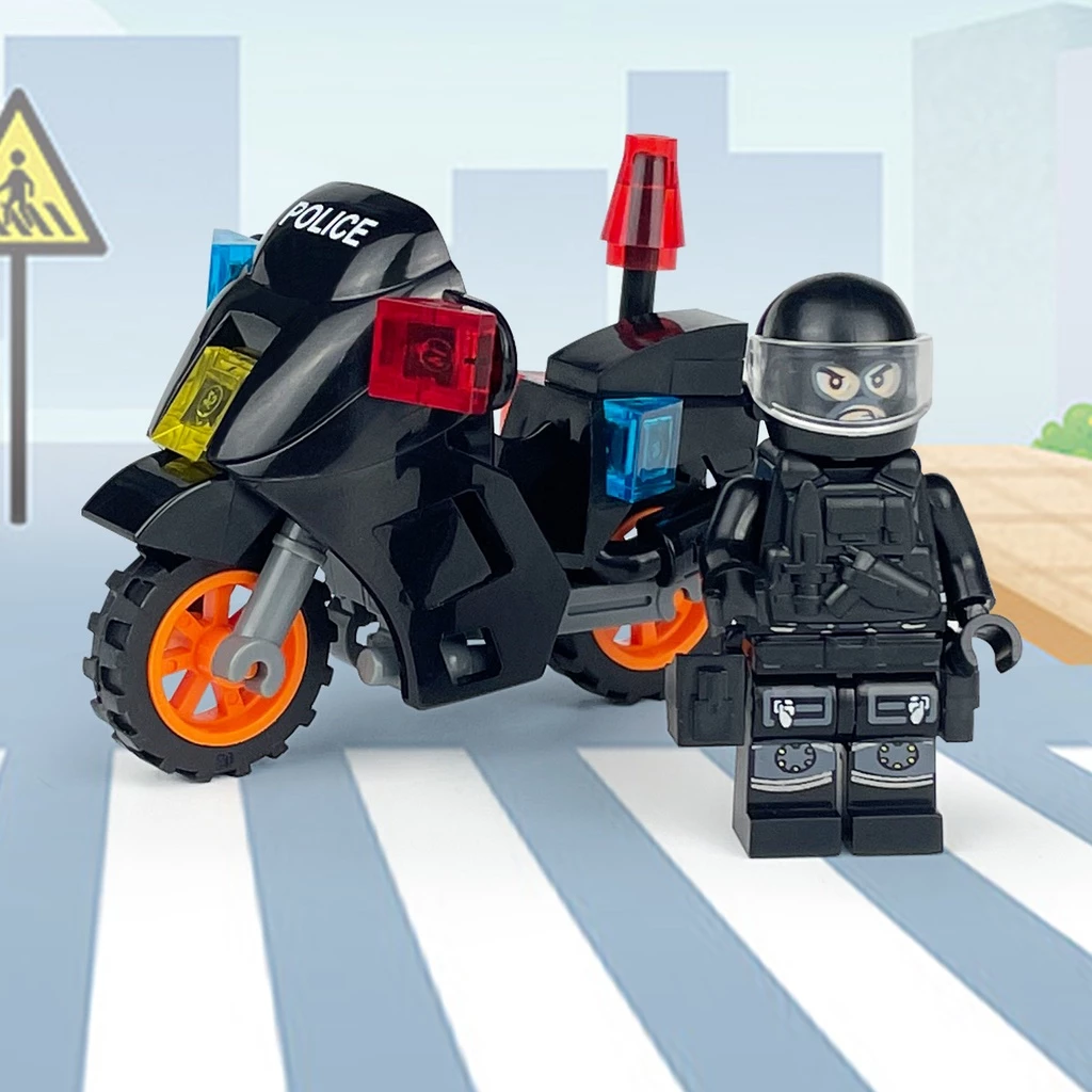 1 ชิ้น ตํารวจเมือง SWAT แร็ปเตอร์ รถจักรยานยนต์ โมเดล บล็อกตัวต่อ Diy MOC Brikcs ของเล่นเด็ก Gifs