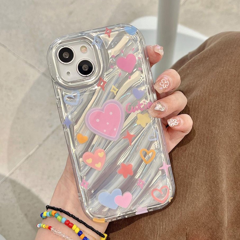 เคสโทรศัพท์มือถือแบบนิ่ม TPU ใส กันกระแทก ลายหัวใจ สีสะท้อนแสง สําหรับ iPhone 14 Pro Max 13 Pro Max 12 Pro Max 11 xr xs