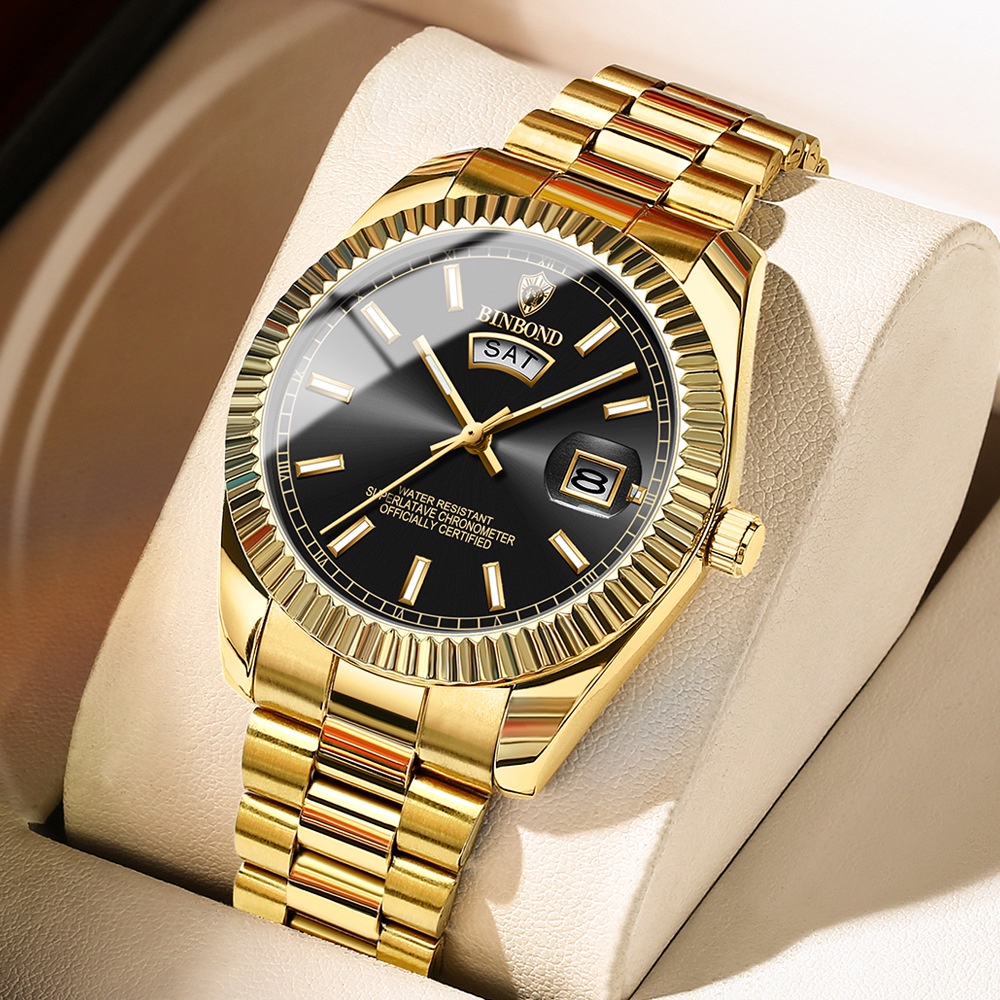 Binbond Datejust นาฬิกาข้อมือควอตซ์แฟชั่น สายแสตนเลส สําหรับผู้ชาย
