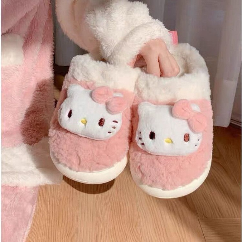 SANRIO [Haroro] Kuromi รองเท้าแตะ ผ้าฝ้าย ปิดนิ้วเท้า ลายการ์ตูนเฮลโลคิตตี้ น่ารัก ให้ความอบอุ่น เหมาะกับใส่ในบ้าน แฟชั่นฤดูหนาว สําหรับผู้หญิง