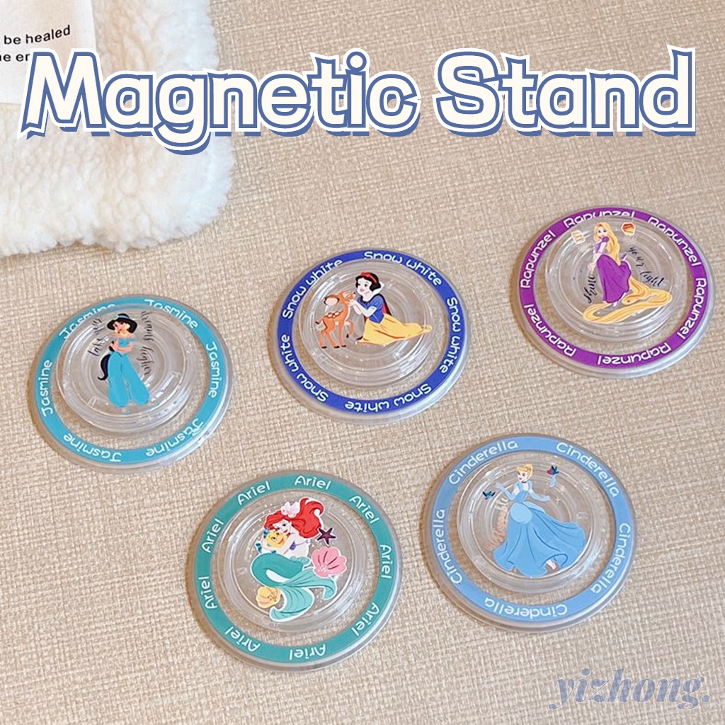 ที่วางโทรศัพท์มือถือแม่เหล็ก ทรงกลม ลายการ์ตูนดิสนีย์เจ้าหญิงนางเงือก สโนว์ไวท์ กันกระแทก สําหรับโทรศัพท์มือถือ แท็บเล็ต