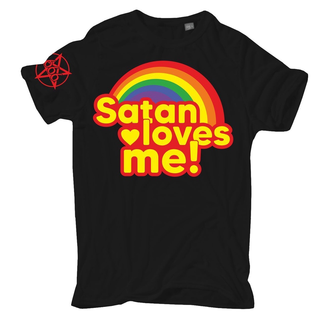 เสื้อยืดผ้าฝ้ายผู้ชาย Mens 666 Satan Loves Me Pentagram Sleeve พิมพ์เสื้อยืด Black Motif S ถึง 8XL 4