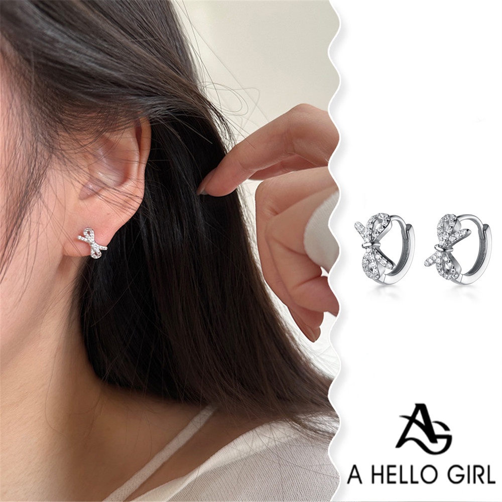 A HELLO GIRL ใหม่ ต่างหู ทรงกลม ประดับโบว์ สไตล์เกาหลี สําหรับผู้หญิง 2024