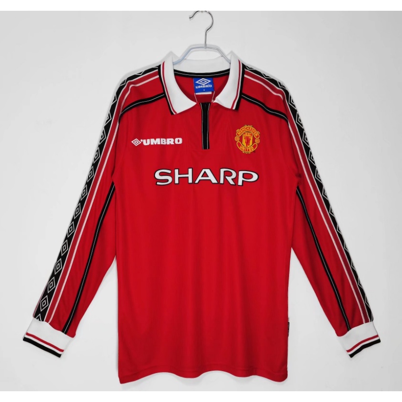 เสื้อกีฬาแขนยาว ลายทีมฟุตบอล Manchester United 98-99 คุณภาพสูง สไตล์เรโทร ไซซ์ S-XXL