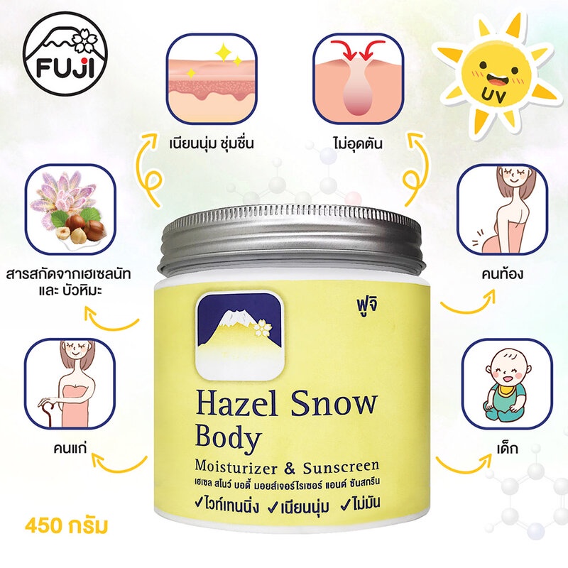Fuji Cream Hazel Snow Body Moisturizer & Sunscreen 450g ครีมภูเขา สูตรใหม่ สำหรับผิวกาย พร้อมสารกันแดด. - รูปที่ 2