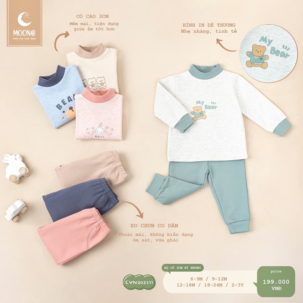 ดวงจันทร์ CVB ชุดคอปกกํามะหยี่ 3 ชิ้นพิมพ์ลายหมีน่ารักและกระต่าย202311