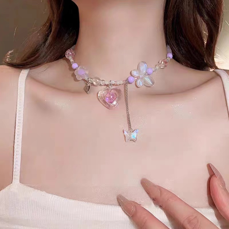 ในไทย สร้อยคอจี้ลูกปัดดอกไม้ลายหัวใจหวานแหววแฟชั่นสไตล์เกาหลีเสน่ห์สําหรับผู้หญิงใหม่โซ่ไหปลาร้า.COD