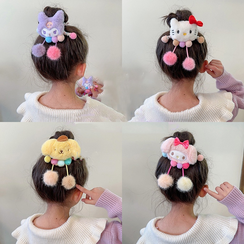 SANRIO ยางรัดผม ผ้าวูล ลายการ์ตูน Kuromi น่ารัก เครื่องประดับ สําหรับเด็กผู้หญิง