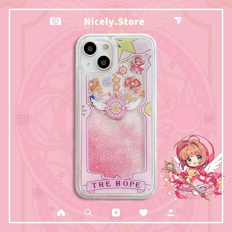 เคสโทรศัพท์มือถืออะคริลิคใส แบบแข็ง ปิดด้านหลัง กันกระแทก ลายการ์ตูนซากุระ มีทรายไหล สีชมพู สําหรับ iPhone 15 14 13 12 Pro Max 11 11Promax
