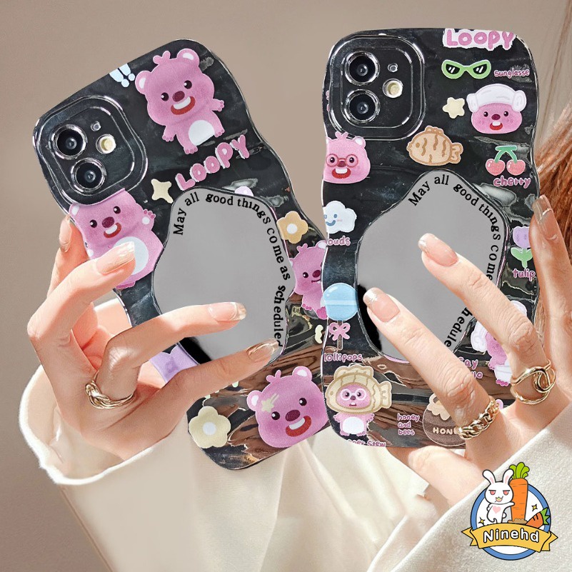 เคสโทรศัพท์มือถือซิลิโคน ป้องกัน กันตก ลายการ์ตูน แบบเรียบ มีกระจกแต่งหน้า สําหรับ OPPO A17 A16 A15 A57 A5S A3S A5 A9 A53 A32 A33 2020 A54 A76 A78 A92 A52 A72