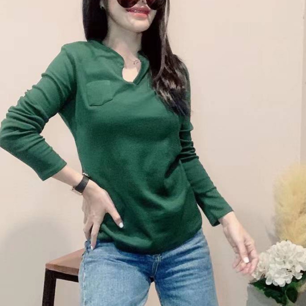 เสื้อแขนยาว เนื้อผ้านิ่มส่วมใส่สบาย สีพื้น ผ้าดี รูปที่ 5