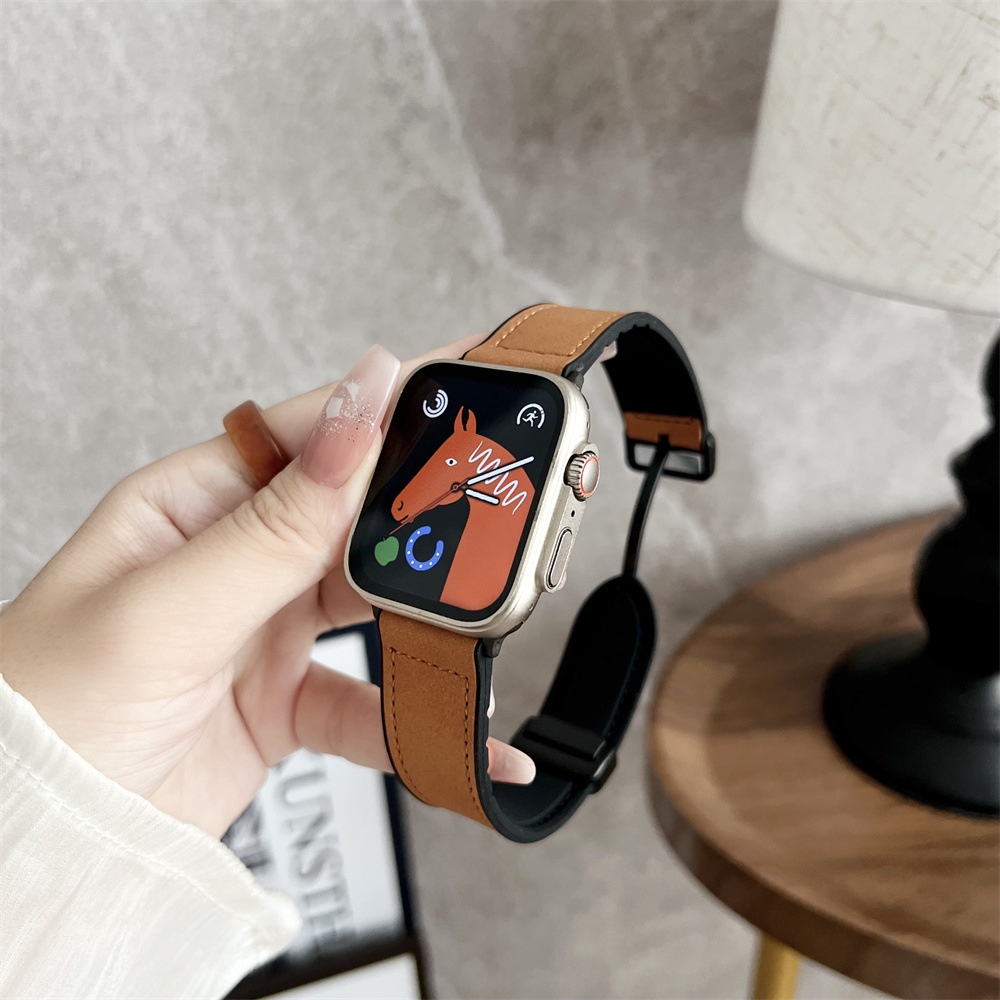 สายนาฬิกาข้อมือหนัง แม่เหล็ก สําหรับ iWatch Ultra 1 2 Band 49 มม. 45 มม. 41 มม. 40 มม. 44 มม. 38 มม. 42 มม. iWatch Series9 8 SE 7 6 5 4 3 2