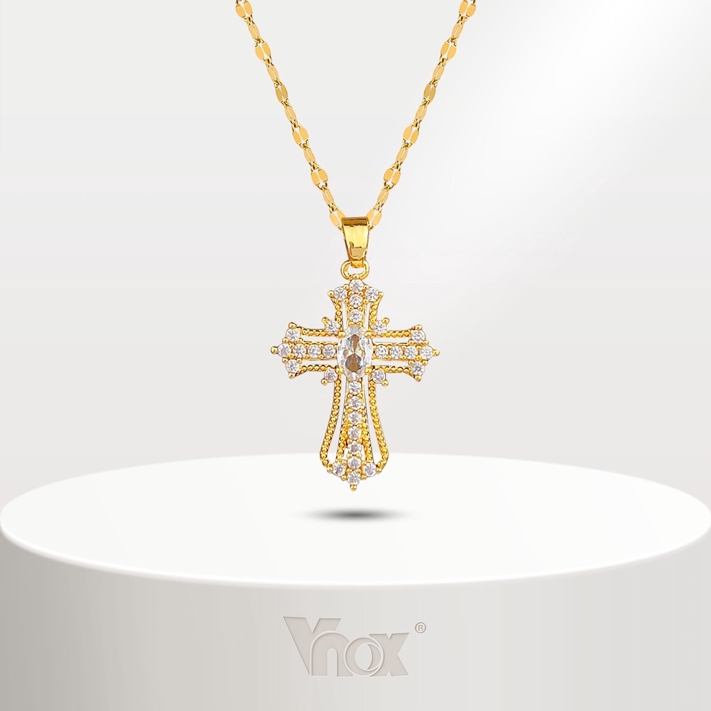 Vnox สร้อยคอทองคํา 18K ประดับเพทาย สไตล์วินเทจ สําหรับผู้หญิง