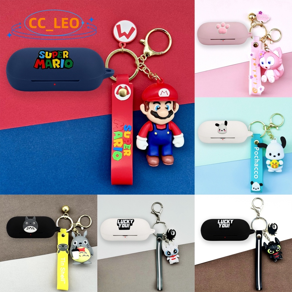 For Sony WF-C700N Case Cartoon Mario Keychain Pendant Sony WF-C500 Silicone Soft Case Cute Night Fur