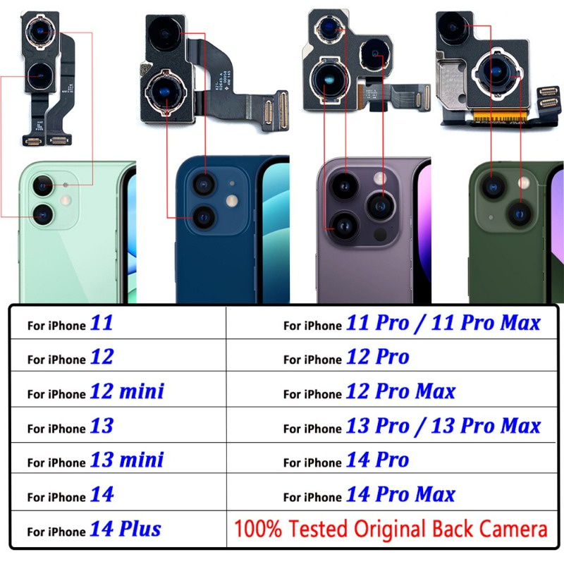 แท้ 100% อะไหล่โมดูลกล้องด้านหลัง สายเคเบิลอ่อน แบบเปลี่ยน สําหรับ iPhone 11 Pro 12 mini 13 Pro Max 14 Plus