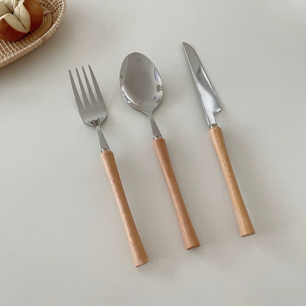 (พร้อมส่ง) ช้อน ส้อม มีด ด้ามไม้ สวยเรียบ มินิมอล ด้ามจับถนัดมือ
