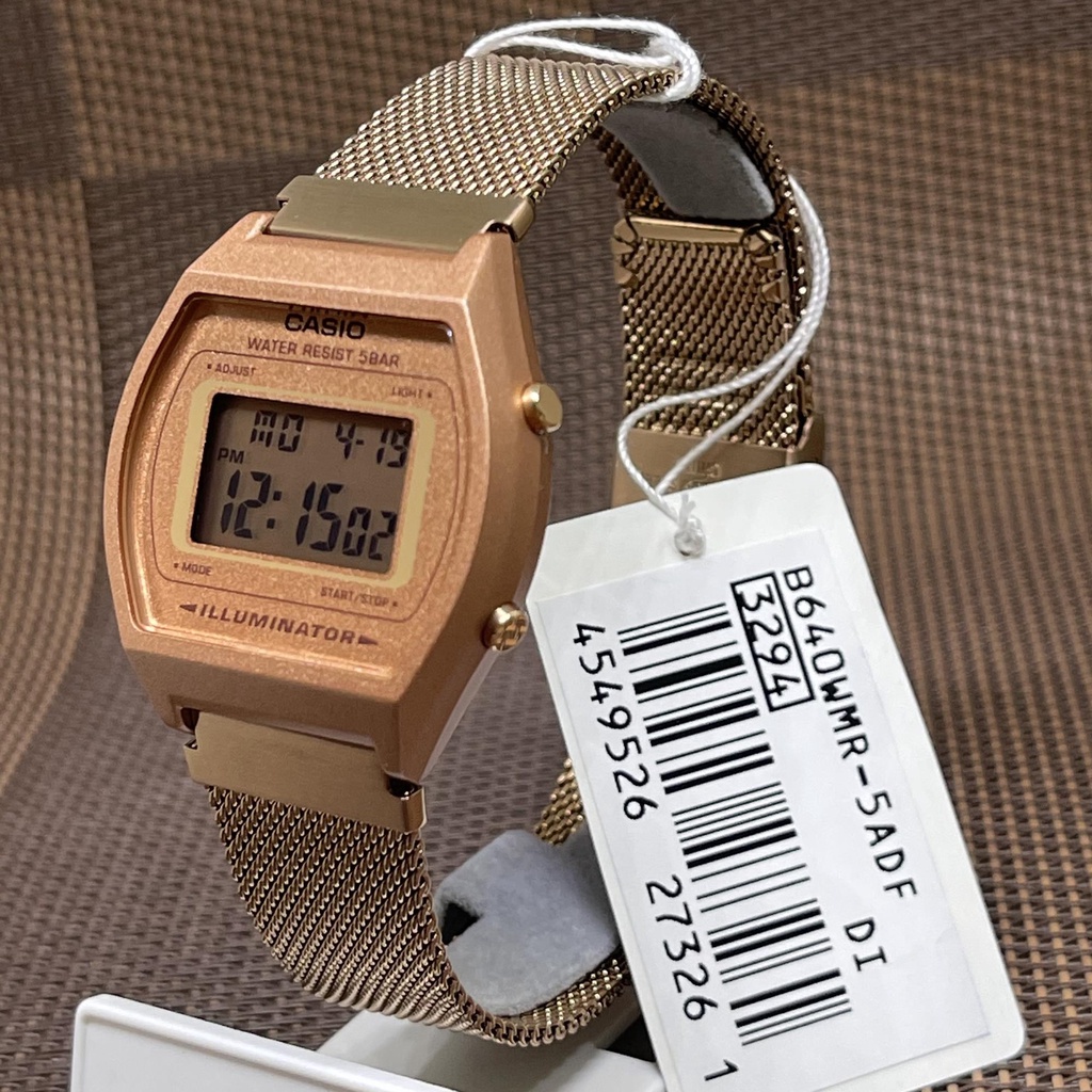 Casio B640WMR-5A Vintage Rose Gold Stainless Steel Mesh Band Digital Watch