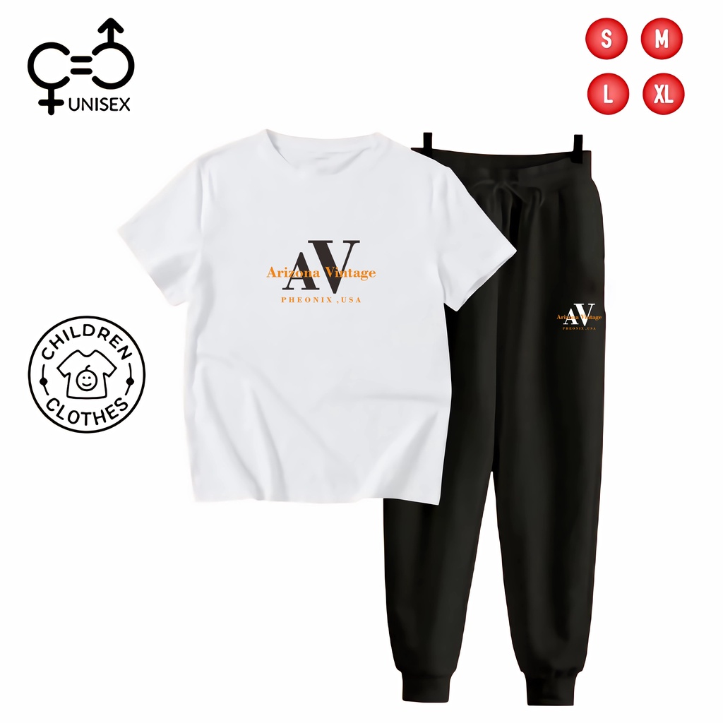Hitam Gc - Kids Set Unisex T-Shirt +Jogger Black - AV ARIZONA VINTAGE