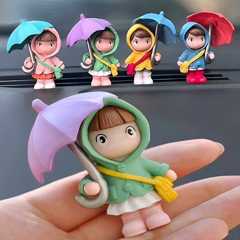 การ์ตูนน่ารักร่มคู่รถตกแต่ง / ตุ๊กตาจิ๋วเครื่องประดับภูมิทัศน์ขนาดเล็ก / กระจกมองหลังอัตโนมัติแดชบอร์ดสาวฟิกเกอร์ / อุปกรณ์ตกแต่งภายในรถ
