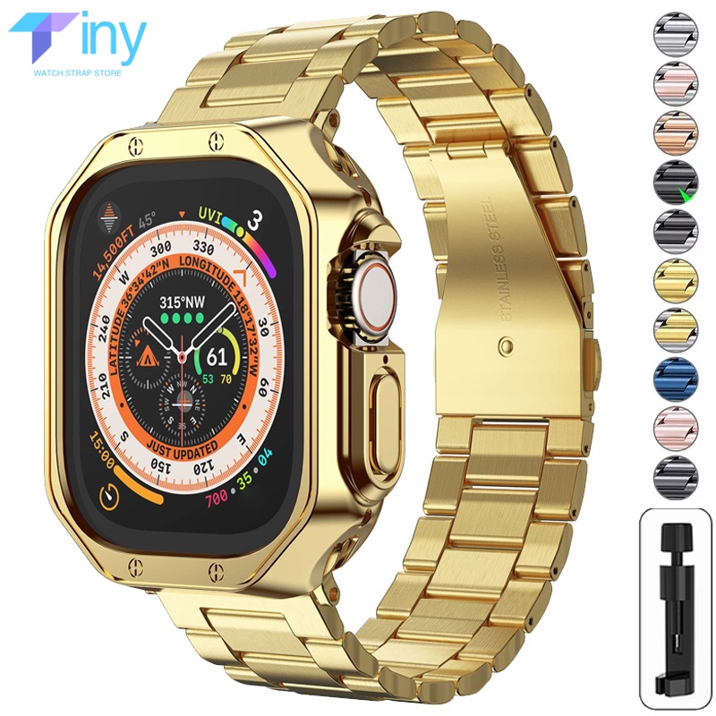 สายโลหะ + เคส TPU และสายนาฬิกาข้อมือ สเตนเลส สําหรับ Apple Watch Ultra2 49 มม. 41 มม. 45 มม. 40 มม. 44 มม. Series 9 8 7 6 SE 5