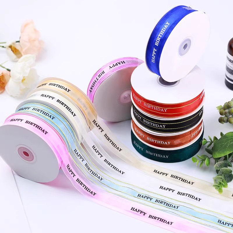 ริบบิ้น ผ้าชีฟอง พิมพ์ลายดอกไม้ ขนาด 45 เมตร X 2.5 เซนติเมตร สําหรับตกแต่งเค้กวันเกิด DIY