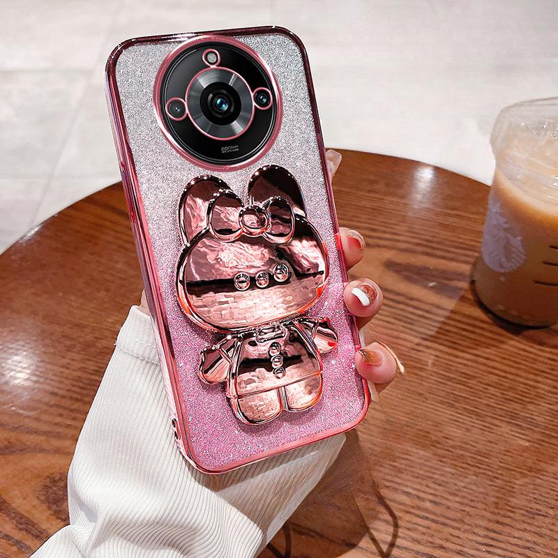 เคสโทรศัพท์มือถือนิ่ม ลายกระต่ายน่ารัก พร้อมขาตั้ง สําหรับ Realme 11 Pro + 11X 11 4G 5G C51 C53 C55 