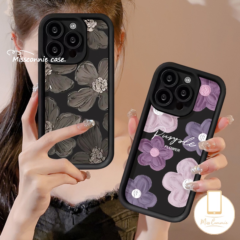 เคสโทรศัพท์มือถือ ลายดอกไม้ สีดํา สีม่วง สําหรับ Oppo A38 A18 A57 A17 A16 A16s A77s A5s A9 A74 A58 A76 A77 A31 A54s A53 A52 A78 A55 A7 A12 A98 A17k A96 A3s Reno 8T 5F 4 A1K เคส