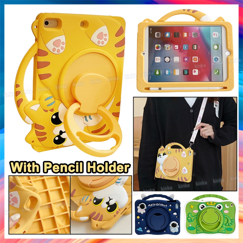 เคสแท็บเล็ต ลายการ์ตูนแมวนักบินอวกาศ 3D หมุนได้ 360 องศา กันกระแทก สําหรับ ipad mini air pro 1 2 3 4 5 6 7 8 9 10 9.7 10.2 10.5 10.9 11