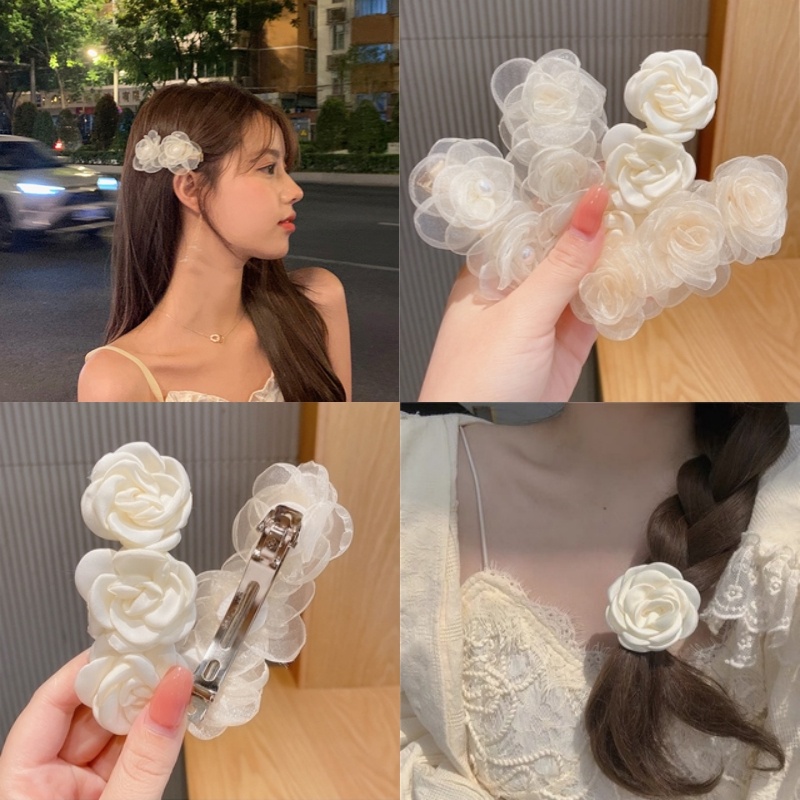 กิ๊บติดผมหน้าม้า ลายดอกไม้น่ารัก สีขาว แบบเรียบง่าย สไตล์เกาหลี