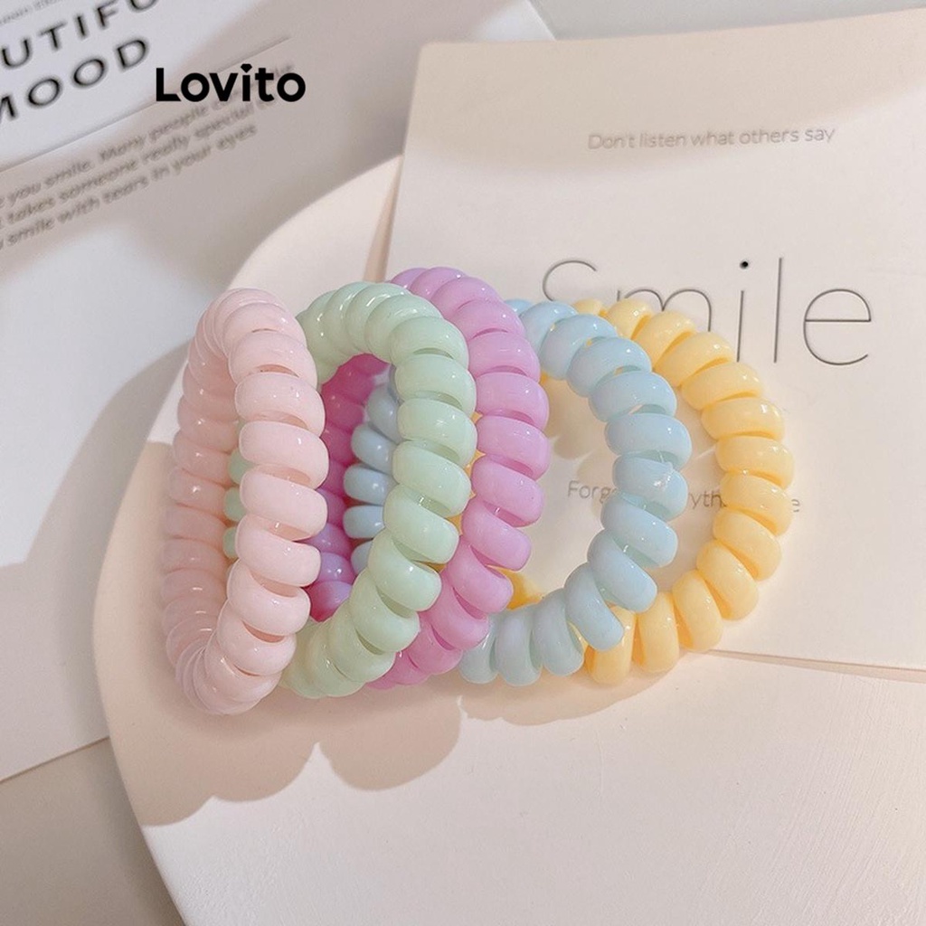 Lovito ยางรัดผมผู้หญิง เบสิก สีพื้น สไตล์ลำลอง LFA13325