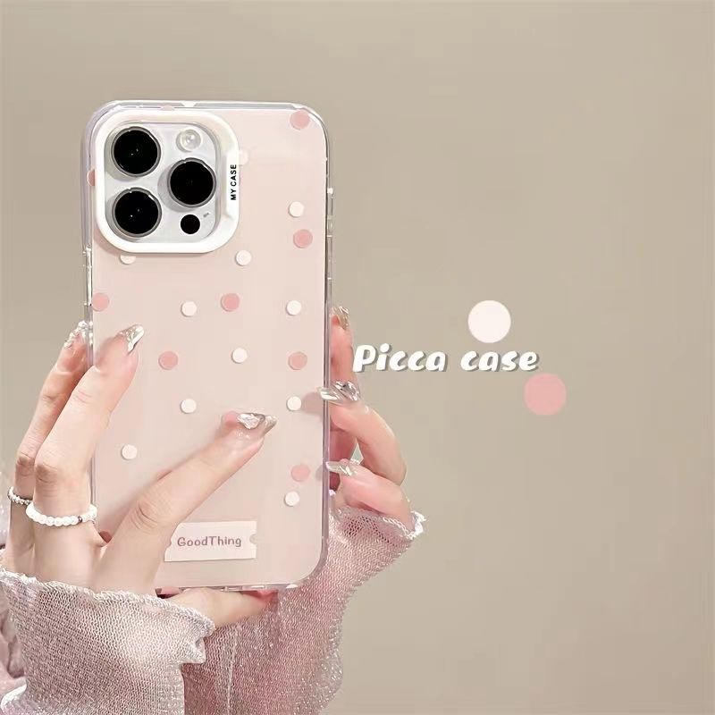 เคสโทรศัพท์มือถือ แบบนิ่ม ลายจุด สีชมพู และสีขาว กันกระแทก สําหรับ Apple Iphone 15 14promax 13 12 11
