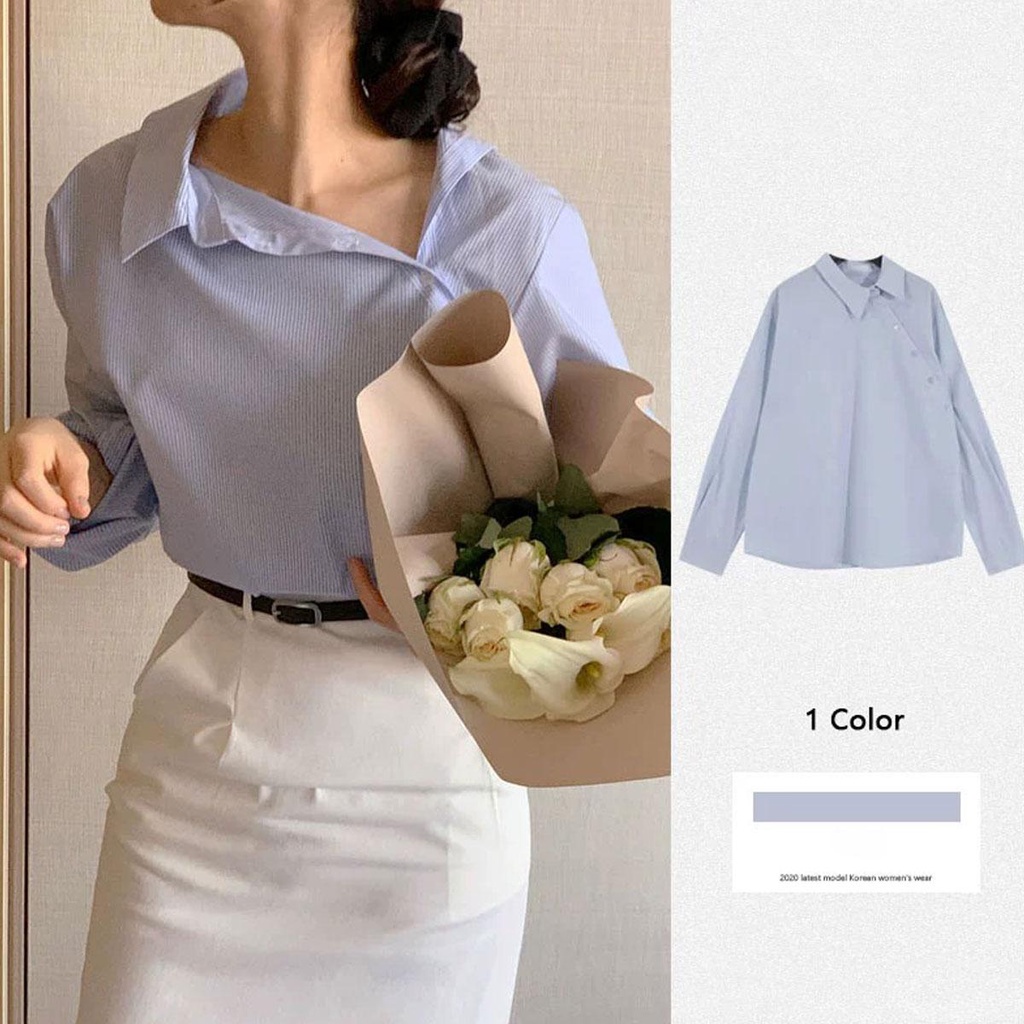 Grace เสื้อเชิ้ตแขนยาว เสื้อเชิ้ตผู้หญิง  สีพื้น หวานและน่ารัก  ทรงหลวม แฟชั่นเกาหลี  W286