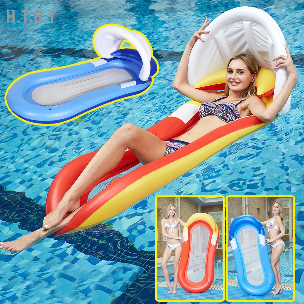 H.T.B.T Foldable Inflatable Pool 160x90cm Hammock Adult Floating Air Bed Summer Water Deck Chair Lounger with Net