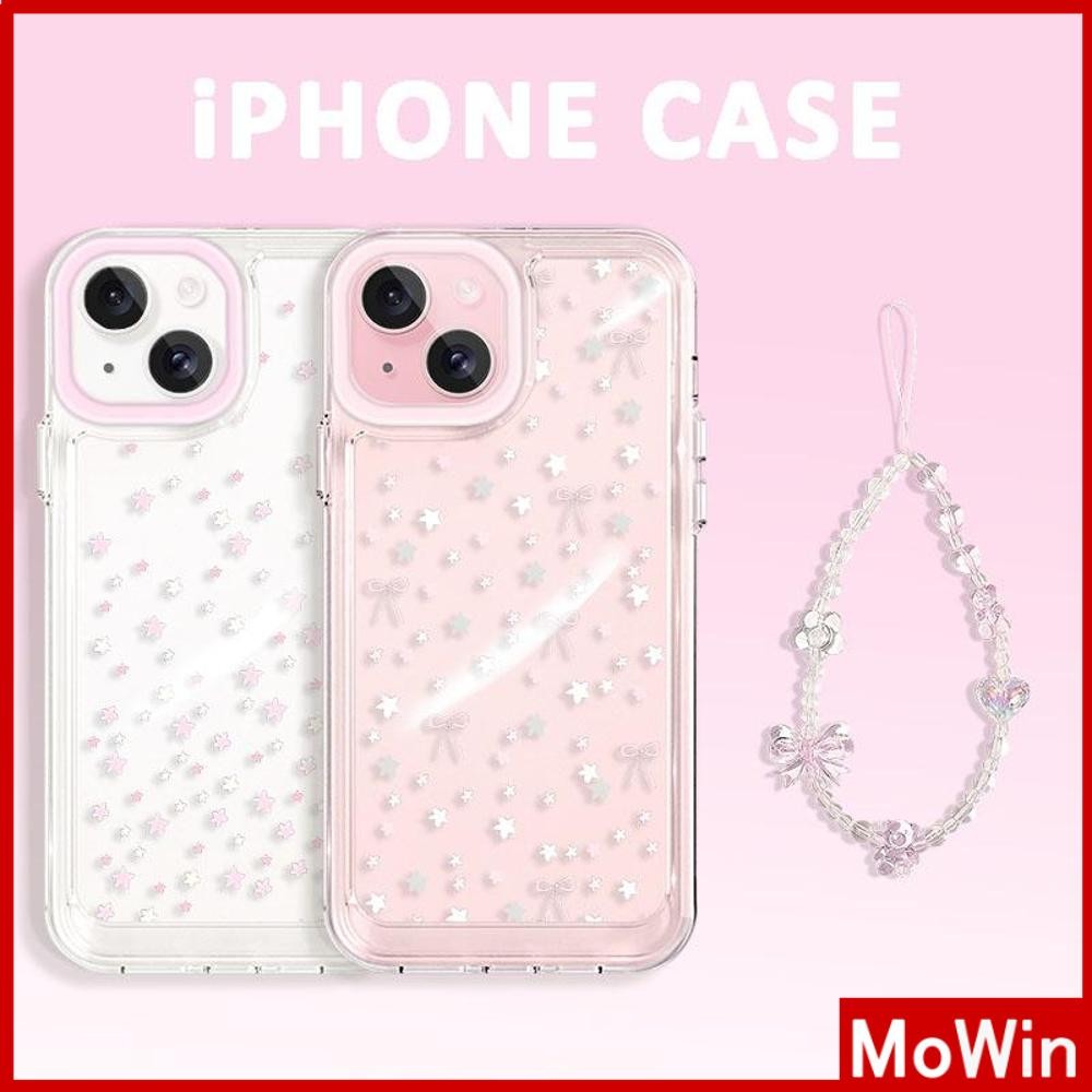 Mowin - เคสใสสำหรับ iPhone 16 Pro Max เคส TPU นิ่ม ชุบไฟฟ้า ปุ่มกันกระแทก ป้องกันกล้อง ดาวน่ารัก พร้อมสร้อยข้อมือ รองรับ iPhone 15 14 13 12 11 XS XR 7 8 Plus