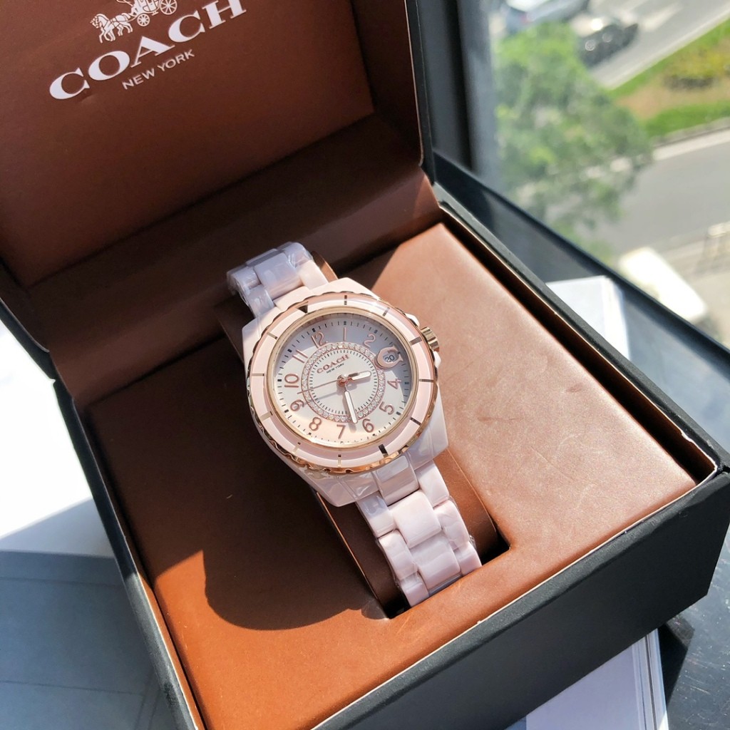 Coach woman's ceramic quartz watch casual business chrono analog 14503462 14503463 14503461 33mm