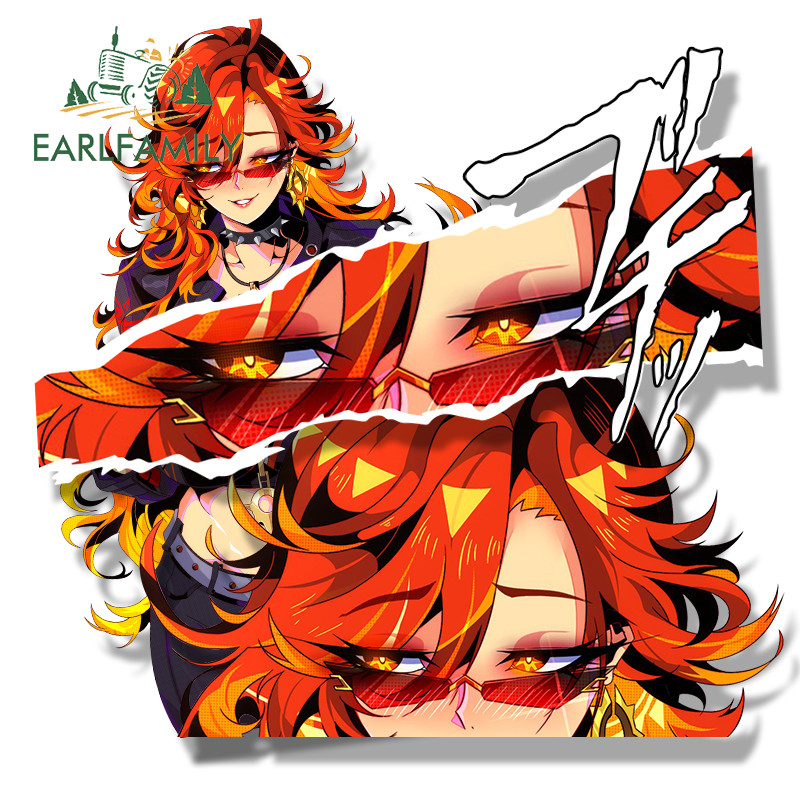 Earlfamily บิกินี่ Mavuika Fanart รถสติกเกอร์ร้อน Genshin Impact Chibi Big Head Decal JDM หมวกกันน็อก Peeker Graffiti เหมาะสําหรับแบนและเรียบพื้นผิวสะอาด