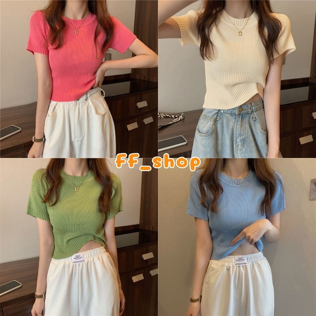 🛒FF.shop🛒เสื้อไหมพรม คอกลม น่ารัก สวมใส่สบาย สไตล์เกาหลี #AA123