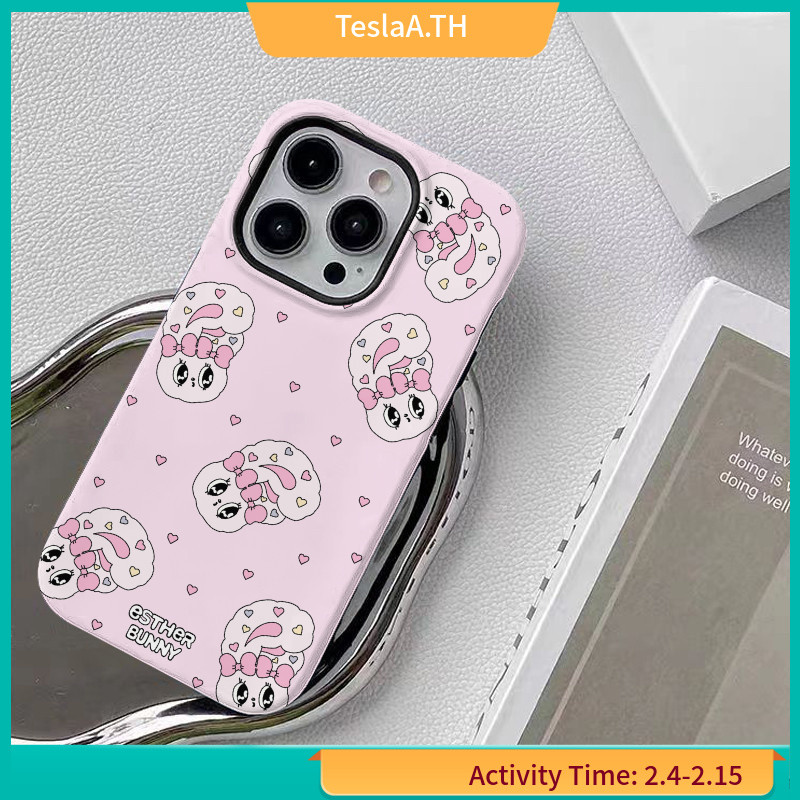 Esther Pink Rabbit เคสโทรศัพท์แบบเต็มหน้าจอฟิล์ม 2 in 1 น่ารักเหมาะสําหรับ iPhone15/14promax/iPhone11/12/13pro x XS เคสโทรศัพท์เรียบง่ายกันกระแทก Z1UF