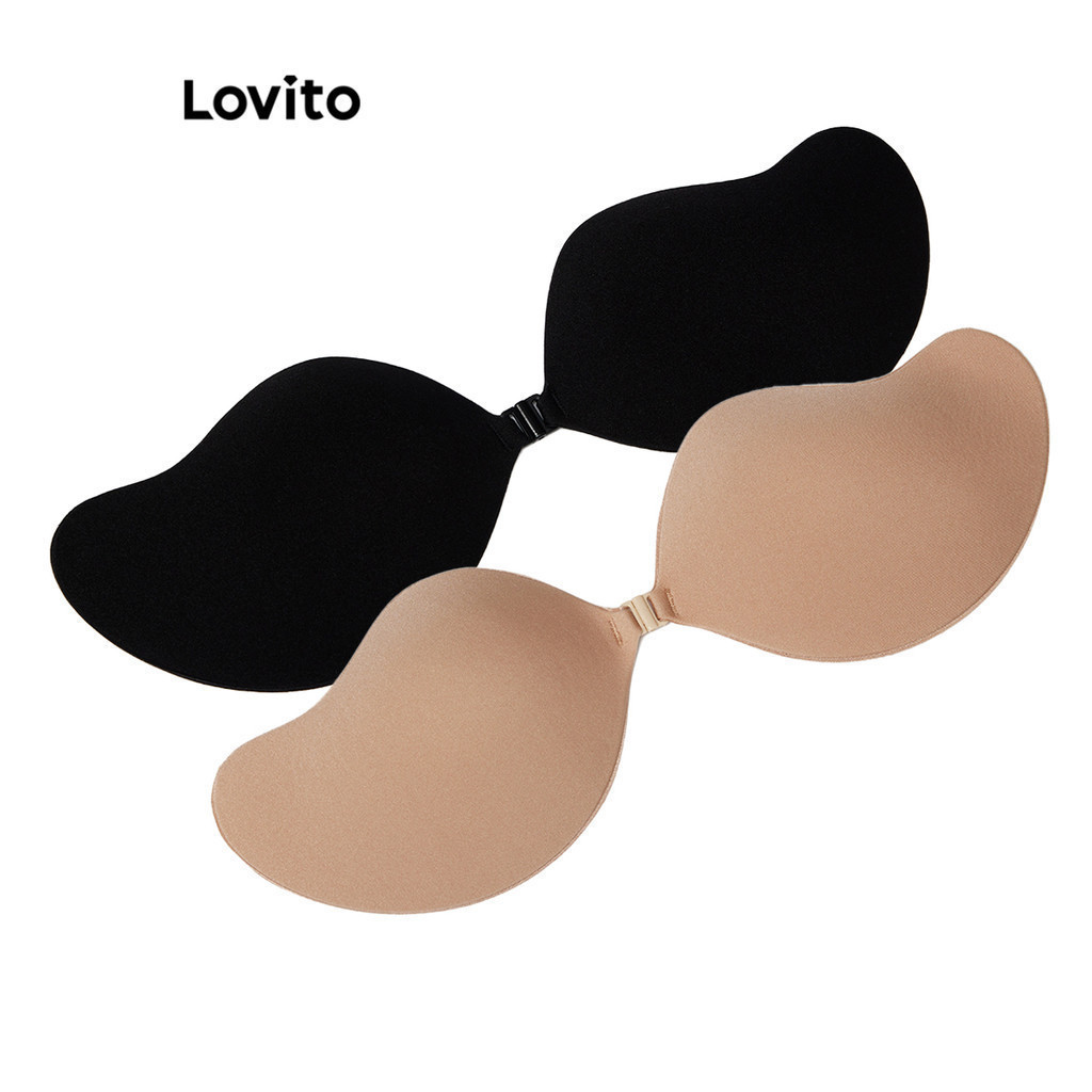 Lovito บราปีกนก พร้อมซิลิโคนกันลื่น ระบายอากาศ L12055 (สีดำ/นู้ด)