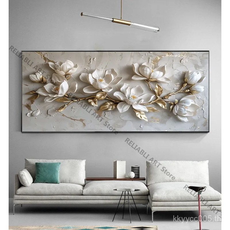 โปสเตอร์ดอกไม้สีขาวบานสะพรั่ง 3D สีเทาสมัยใหม่, โปสเตอร์ศิลปะติดผนัง, ภาพพิมพ์แคนวาสตกแต่งบ้าน, รูปภาพไม่มีกรอบ LLR3